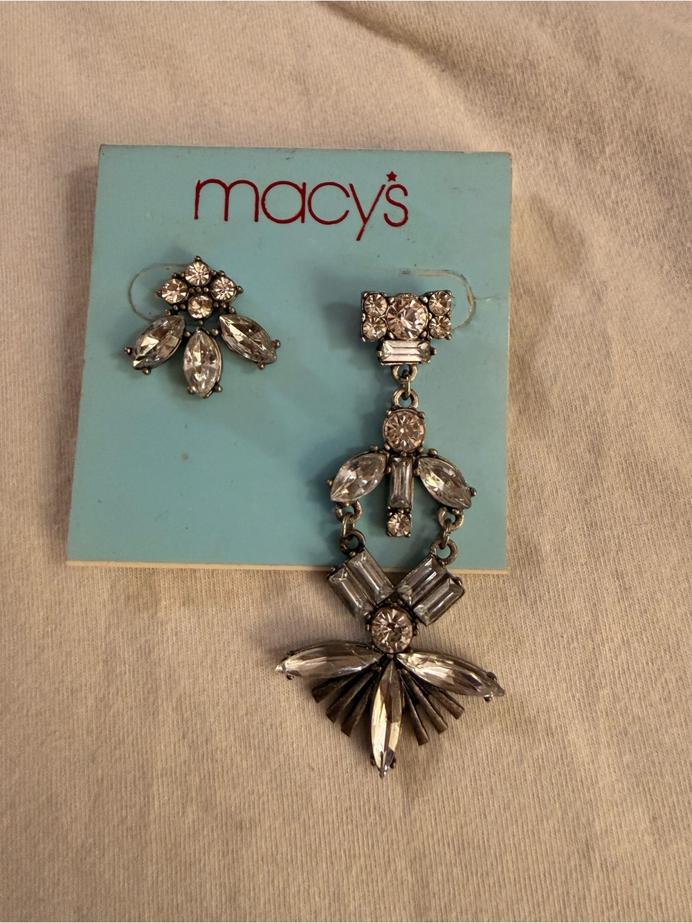 Macy's Silver-Tone Clear Asymmetric Crystal Drop Earrings